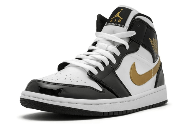 Air Jordan 1 Mid SE Black Gold Patent Leather