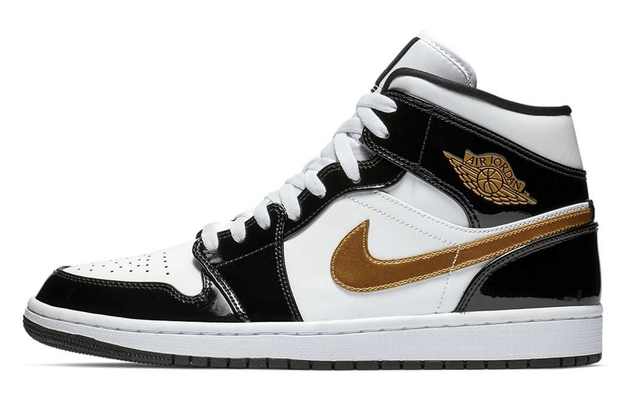 Air Jordan 1 Mid SE Black Gold Patent Leather